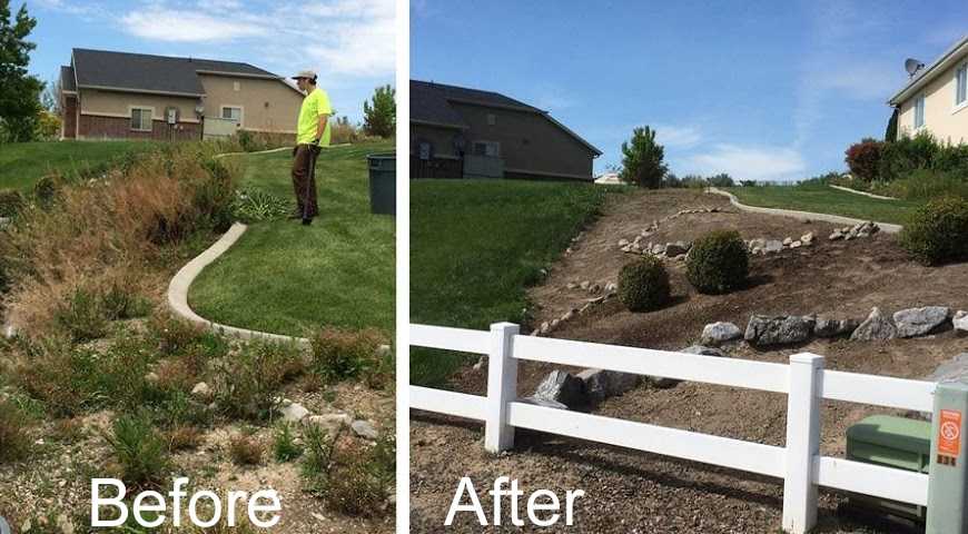 Example of weeding a flower bed in Draper Utah