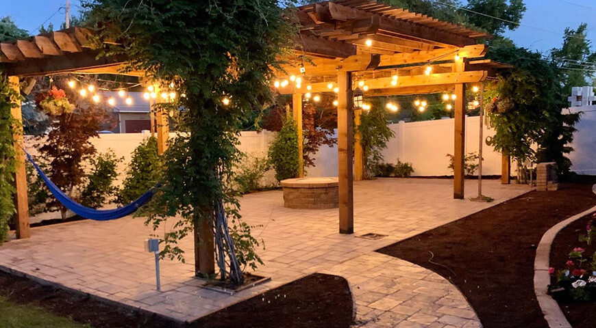 Utah patio pavers with pergola by Lawn Care MVP